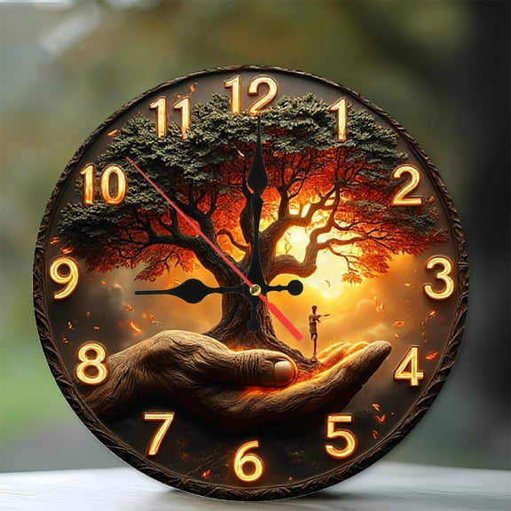 Sunset Tree Of Life Wall Clock 10-Inch Silent Wooden Wall Clock, Battery Operated (AA Batteries Not Included), Artistic Home Decor