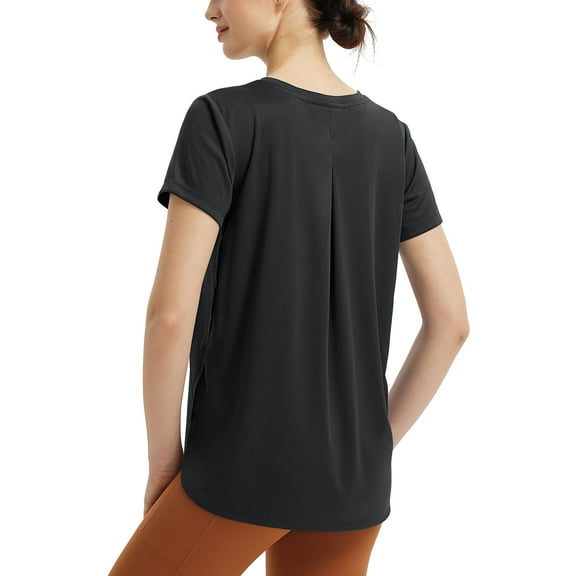 BALEAF Women's Short Sleeve Workout Shirts Athletic Running Yoga Tops with Curved Hem Quick Dry Sun T-Shirt UPF 50 Black L