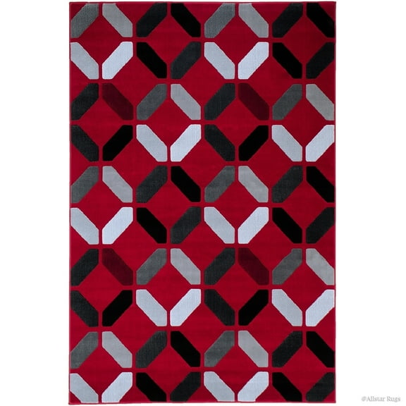Allstar Rugs Allstar Shadow Modern Octagon Abstract Design Rug Red 7' 9"x9' 8" 8' x 10' Living Room