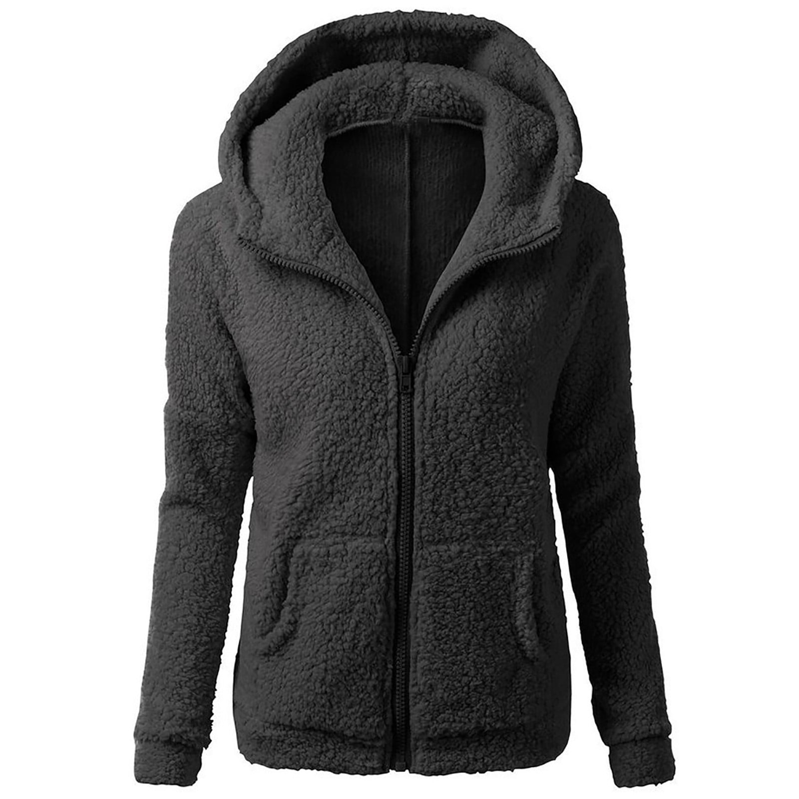 Tbopshirt Cardigan for Women,Women Hooded Sweater Coat Winter Warm Wool Zipper Coat Long Sleeve Outwear Girls Zip Up Jacket