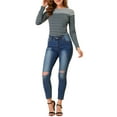 thumbnail image 2 of MODA NOVA Junior's Contrast Color Long Sleeve Striped T-Shirt, 2 of 6