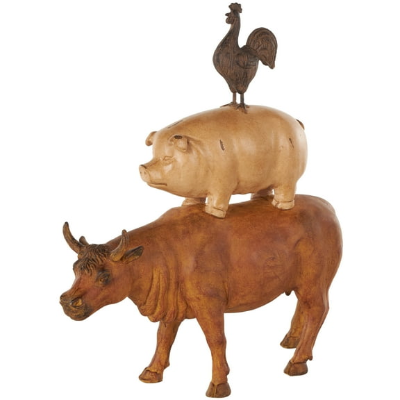 15" x 17" Copper Resin Stacked Farm Animals Sculpture, by DecMode