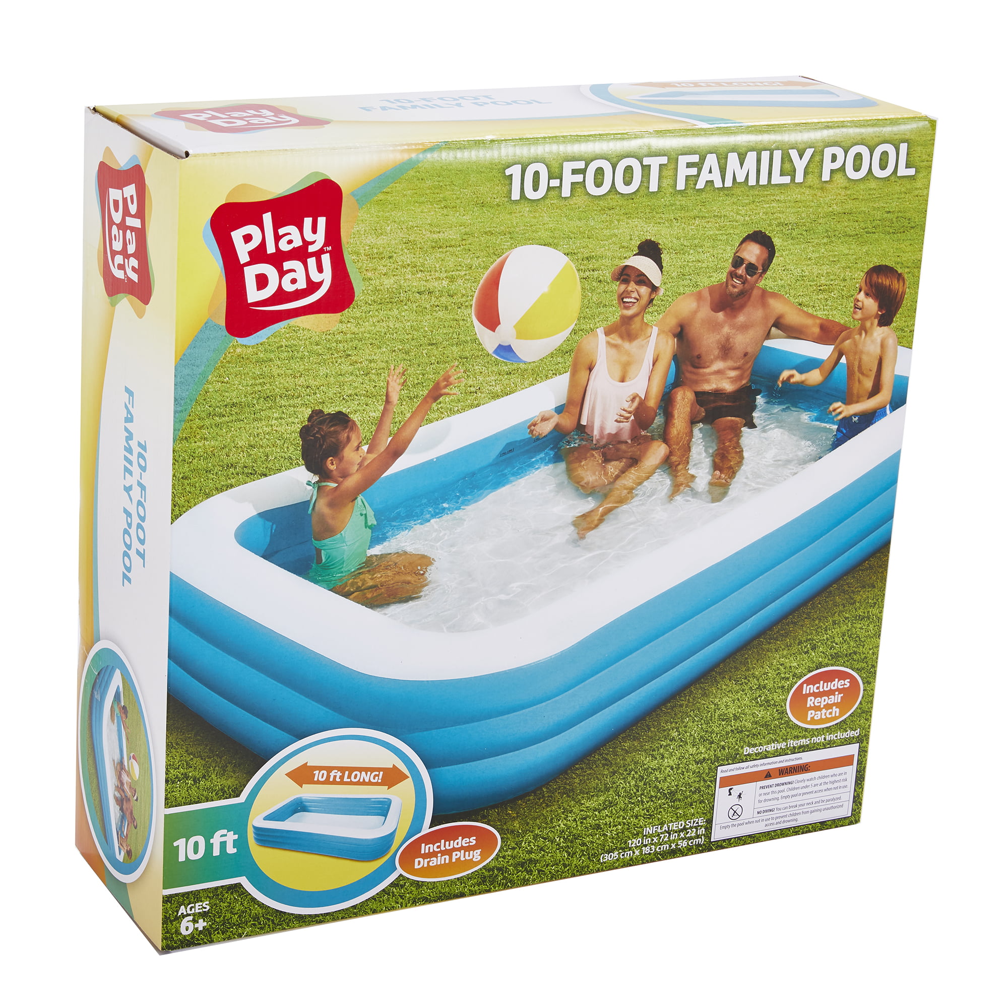 Play Day Rectangular Inflatable Family Pool 120 X 72 X 22