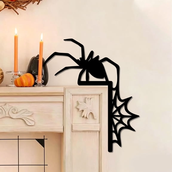 Halloween Door Corner Sign Black Spider Web Door Corner Decor Wood Halloween Door Corner Sign for Halloween Home and Party Door Right Angle Halloween Sign, Black