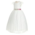 thumbnail image 2 of Ekidsbridal Ivory V-Back Lace Cap Sleeves Flower Girl Dress Junior Beauty Pageant Gown for Toddlers Communion Ceremony 622R3 10, 2 of 4