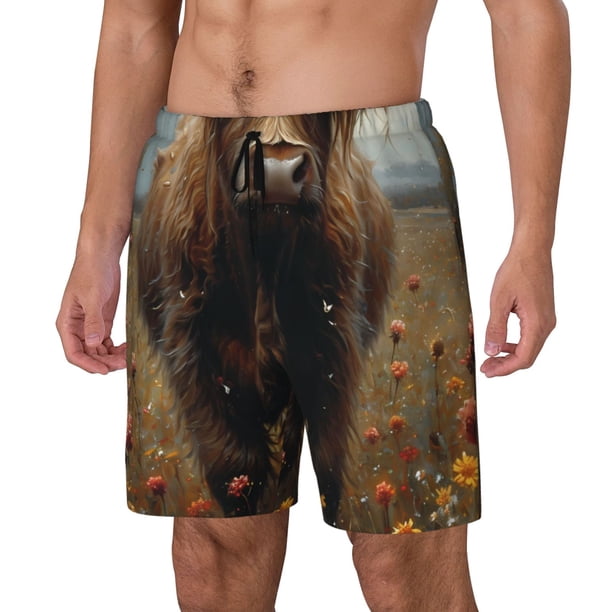 Balery Grassland Sunflower Cow Bañador para hombre, shorts de playa de secado rápido con entrepierna y forro de compresión-Medium