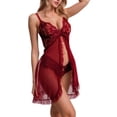 thumbnail image 3 of MINTREUS Lingerie for Women Lace Nightwear Set with Adjustable Straps Babydoll Chemise Nightgown and Panties S-2XL, 3 of 6