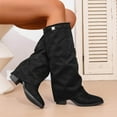 thumbnail image 3 of Fold over Knee High Boots for Women Fashion Suede Pointed Toe Covered Chunky Heeled Pull on Shark Tall Boots, 3 of 7