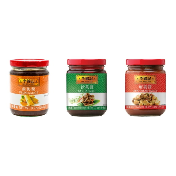 NineChef Brand Spoon Plus 3 Pack Lee Kum Kee Cooking Sauce, 3 Flavors(Plum Sauce,Sa Cha Sauce,Spicy Bean Sauce)