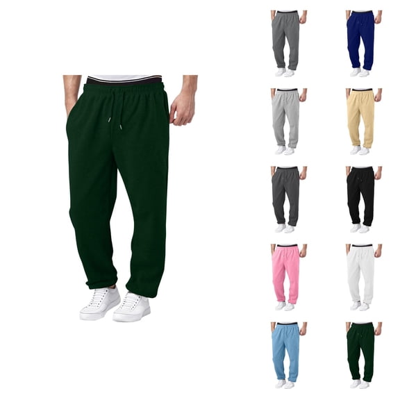 Sweatpants for Men Solid Color Elastic Waist Drawstring Loose Casual Athletic Pants Fall Trousers with Pockets
