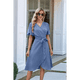 thumbnail image 5 of Vestido Cruzado para Mujer, Cuello en V, Corta, Lazo en la Cintura, Volantes, Abertura, Vestido Informal Midi, Gris Azul, XL, 5 of 9