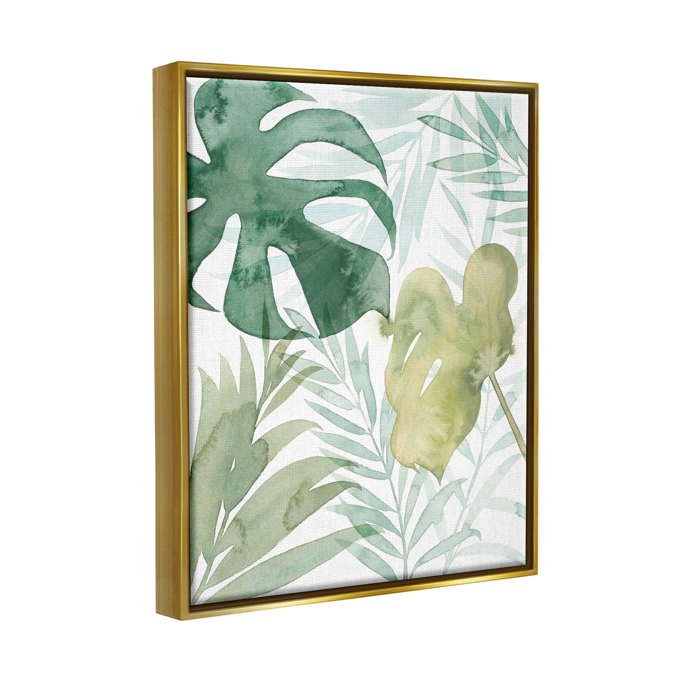 Layered Tropical Botanical Leaves Botanical & Floral Graphic Art Metallic Gold Framed Art Print Wall Art