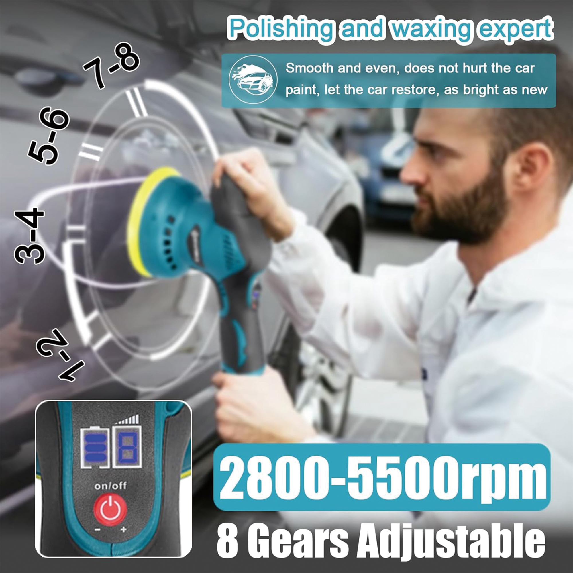 Cordless Car Buffer Polisher kit, 2000mAh 21V Battery, 6 Inch Car buffer Waxer Kit, 8 Variable Speed Polisher for Car Detailing,Boat Sanding,Scratch Removing