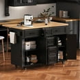 thumbnail image 3 of DEALTOPS Rolling Kitchen Island Storage Cart with Power Outlet, Drop Leaf, 5 Drawers & 2 Cabinets, Black, 3 of 11