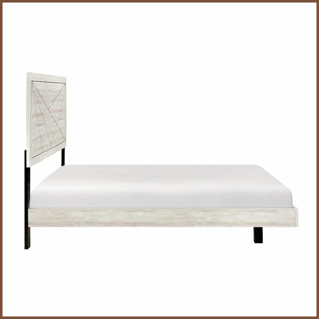 King Size Engineered Wood Bed Frame with Line Headboard Dusty Gray Oak for Master & Guest Rooms