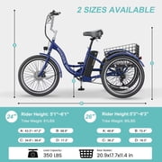 MOONCOOL 24/26 Electric Tricycle for Adults, 700W Peak Motor,7 Speeds Electric Trike w/ 36V 10.4Ah Removable lithium battery,3 Wheels Unisex Electric Bikes,16MPH,40Miles