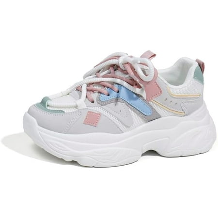 Women s Fashion Chunky Lace Up Sneakers Casual Platform Sneakers Lightweight Walking Running Shoes