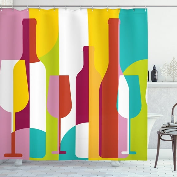 Ambesonne Wine Shower Curtain, Colorful Abstract Drinks, 69"Wx70"L, Multicolor