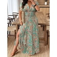 thumbnail image 6 of Random Floral Print Deep Shirred Waist Tie Plus Size Women Beach Maxi Dress, 6 of 8