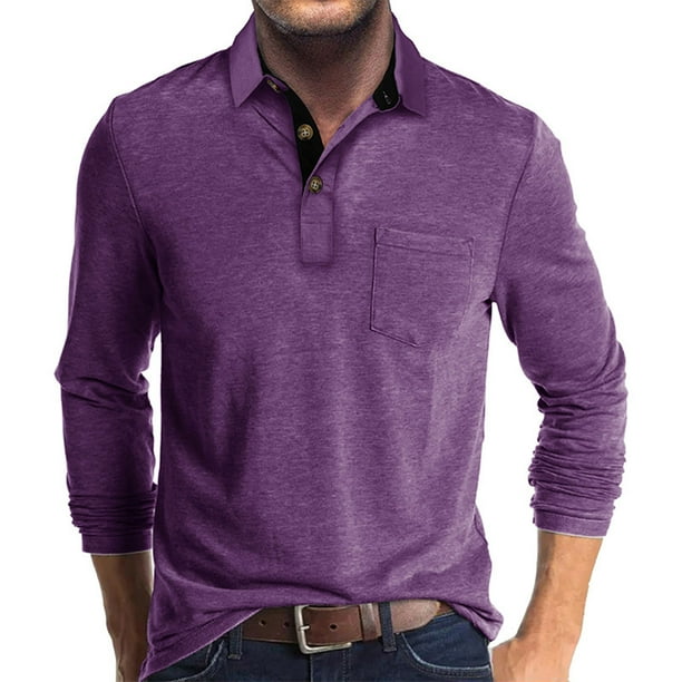 pstuiky camisas de manga larga para hombre, Blusa informal de manga larga con cuello vuelto y bloques de color para hombre tops de invierno para hombre m