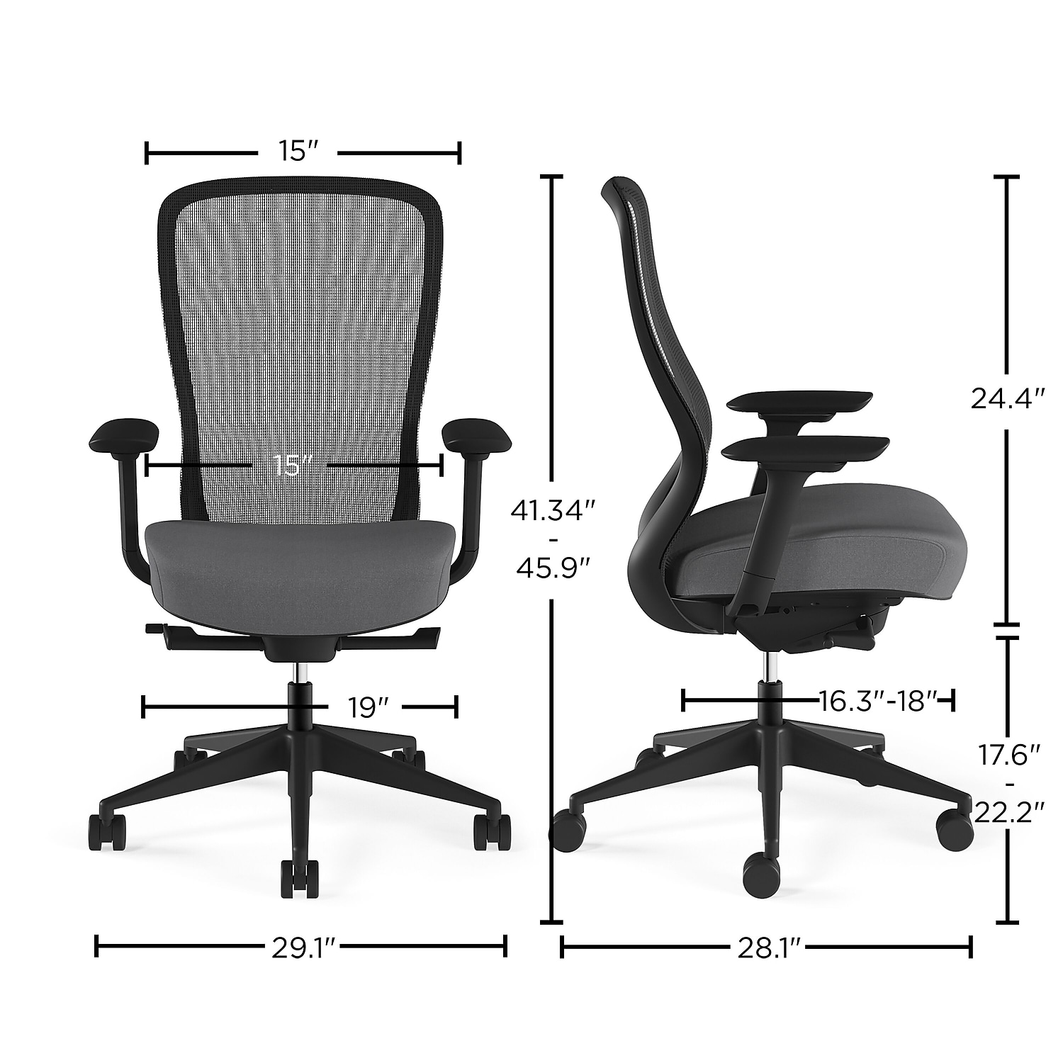 Staples Union & Scale Workplace2.0 Ergonomic Ayalon Mesh Back Fabric Task Chair Black/Gray (UN59409)