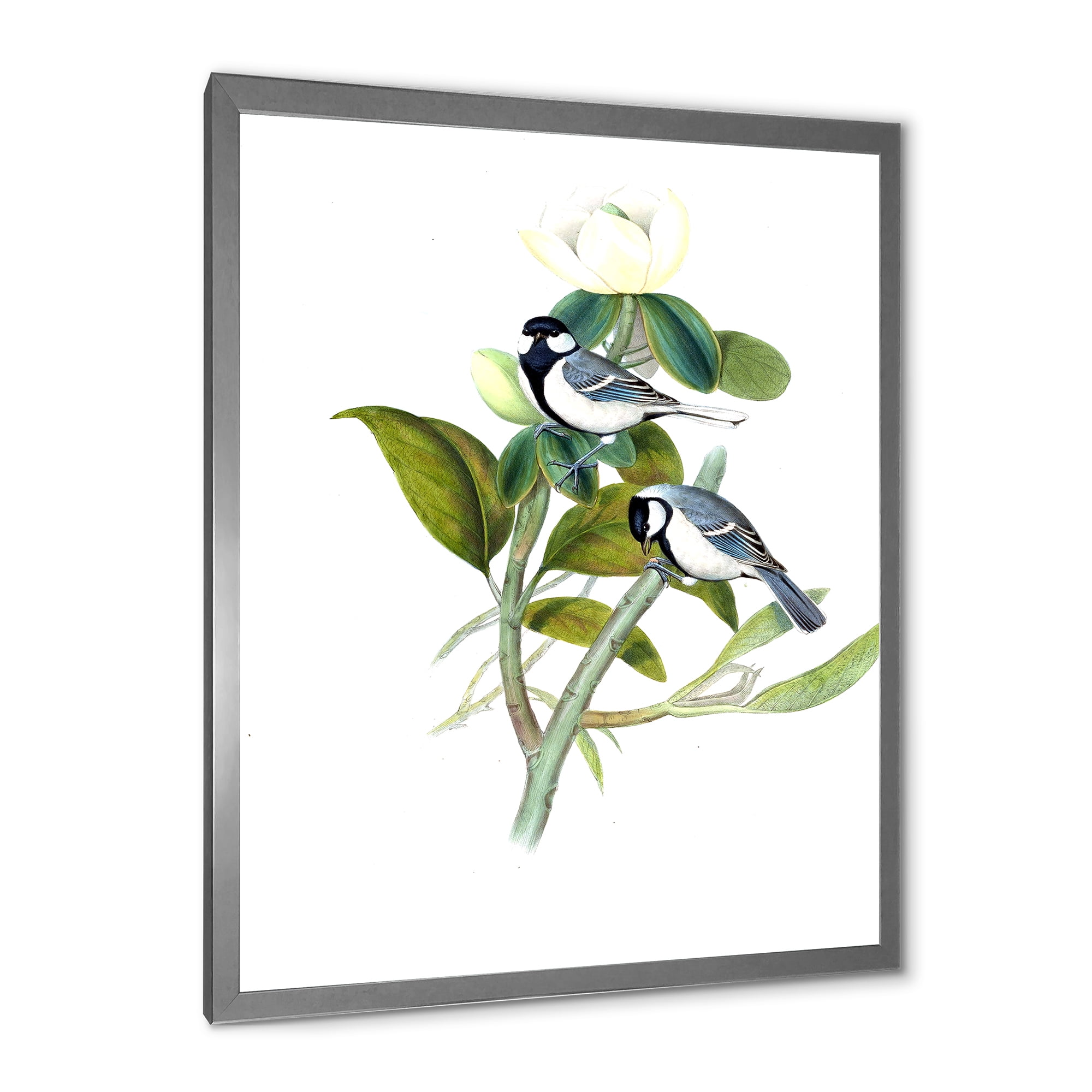 Designart 'Vintage Countryside Birds On Branch I' Farmhouse Framed Art Print