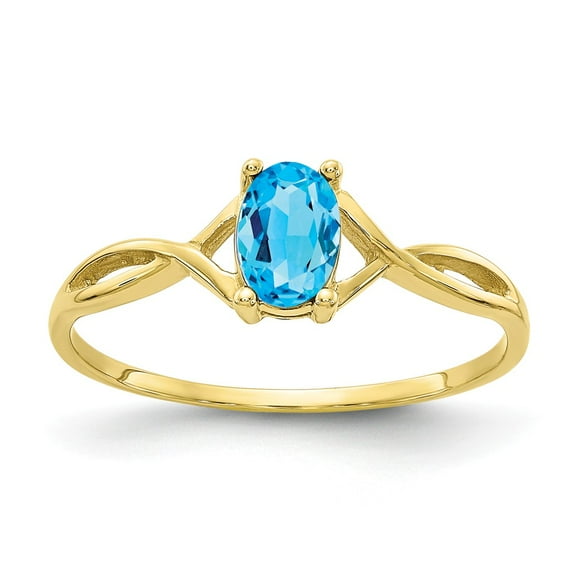 10K Yellow Gold Ring Band with Stones (12) December Swiss Blue Topaz Oval