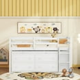 thumbnail image 2 of Pinovk Twin Size Loft Bed with Retractable Writing Desk and 4 Drawers, Wooden Loft Bed with Lateral Portable Desk and Shelves, White, 2 of 23