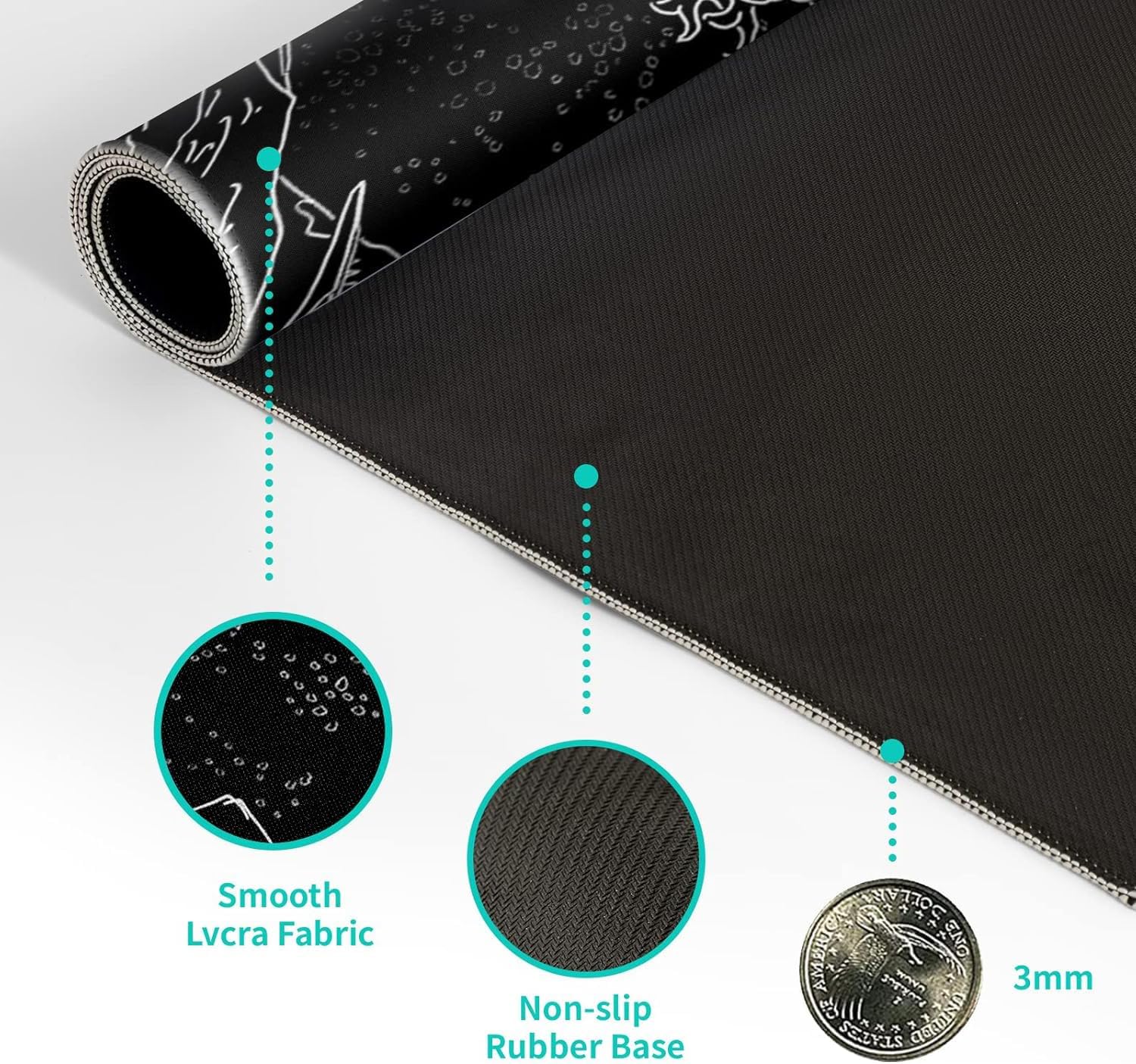 Japanese Sea Wave Mouse Pad XXL Extended Anime Black Gaming Mousepad Large Size Full Desktop Desk Pads Contour Lines Computer Mouse Mat Non-Slip Rubber Base(Size:35.4x15.7in)