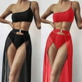 thumbnail image 4 of QLEICOM Womens Swimsuits Tummy Control Plus Size Swimsuit Coverup Three Piece Swimsuit Beach Solid Color Bikini Suit Swimsuit Beachwear Red L, 4 of 7