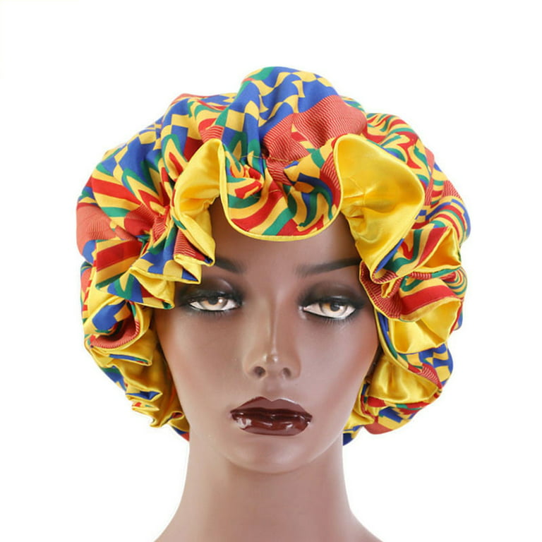 Frogued Satin Bonnet Double Layer Printed Pattern Reversible Night Sleeping  Bonnet Cap for Home Use