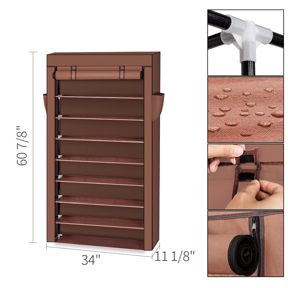 Kepooman 10 Tiers Shoe Rack Organizer with Dustproof Cover, Mocha