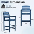 thumbnail image 2 of FUNDAZE Outdoor Bar Height Chair Set of 2, HDPE Weather Resistant Patio Stools with Wide Seat, Ergonomic Back, Armrest & Footrest, Tall Bar Chair for Garden, Poolside, Balcony, Navy Blue, 2 of 6