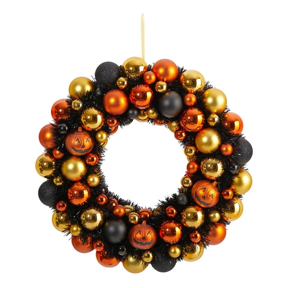 Nearly Natural 19in. Halloween Shatterproof Jack-o'-lantern Pumpkin Ornament Wreath