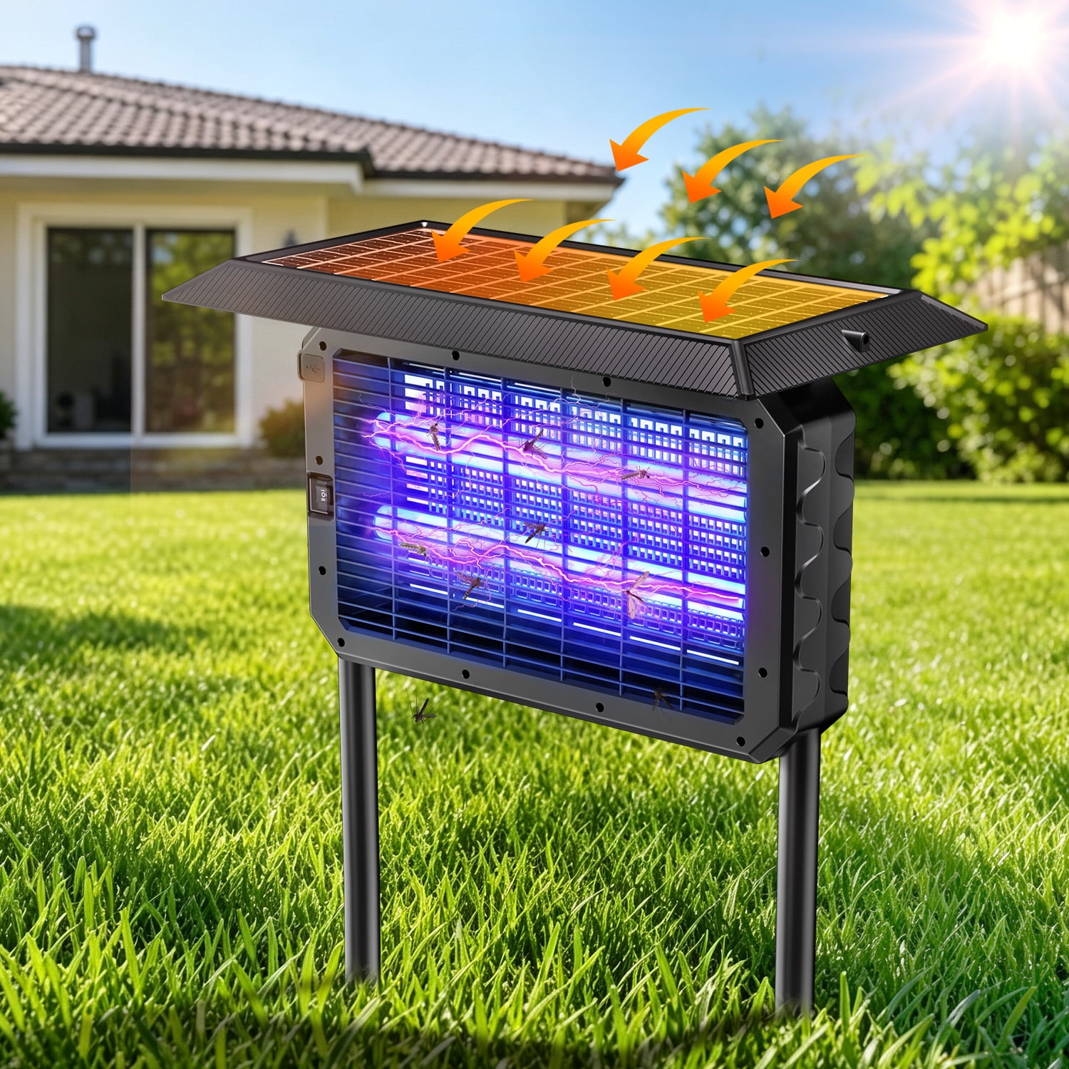 Solar Bug Zapper Outdoor, 4500V Mosquito Zapper, Rechargeable Fly Trap for Patio & Garden