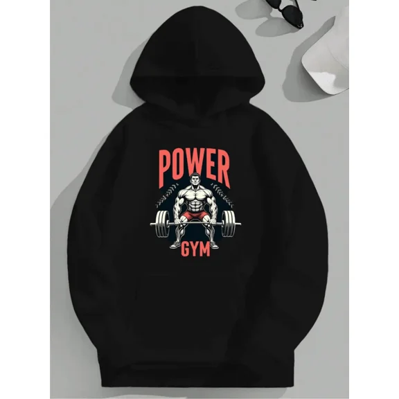 Men's Pullover Hoodie With Power Gym Bodybuilder Graphic,Casual Active Sweatshirt For Workout,Sports,And Daily Wear