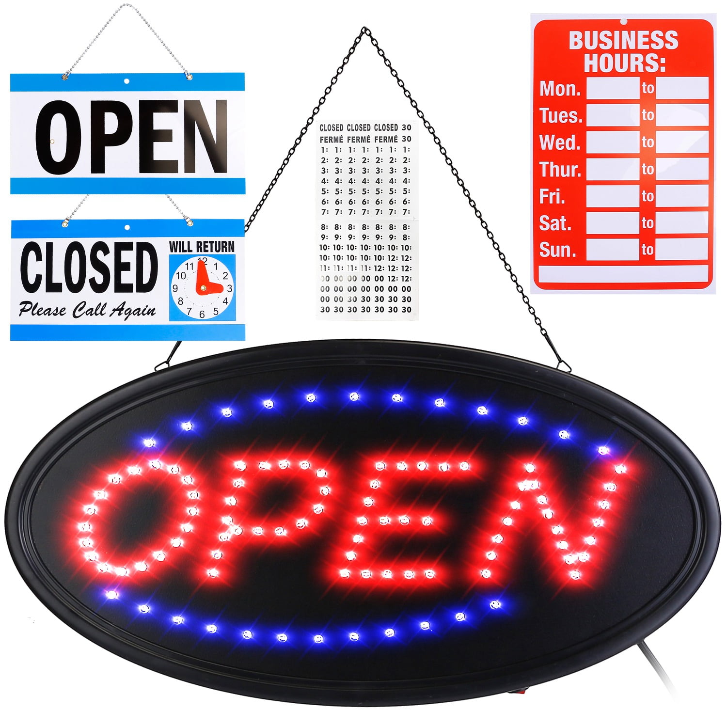 Led Open Signs For Business, 18.7X 9.45 Inch Neon Led Open Sign With Two  Modes (Flashing & Steady) Includes Business Hours Signs & Reversible Open  Closed Signs - Walmart.Com