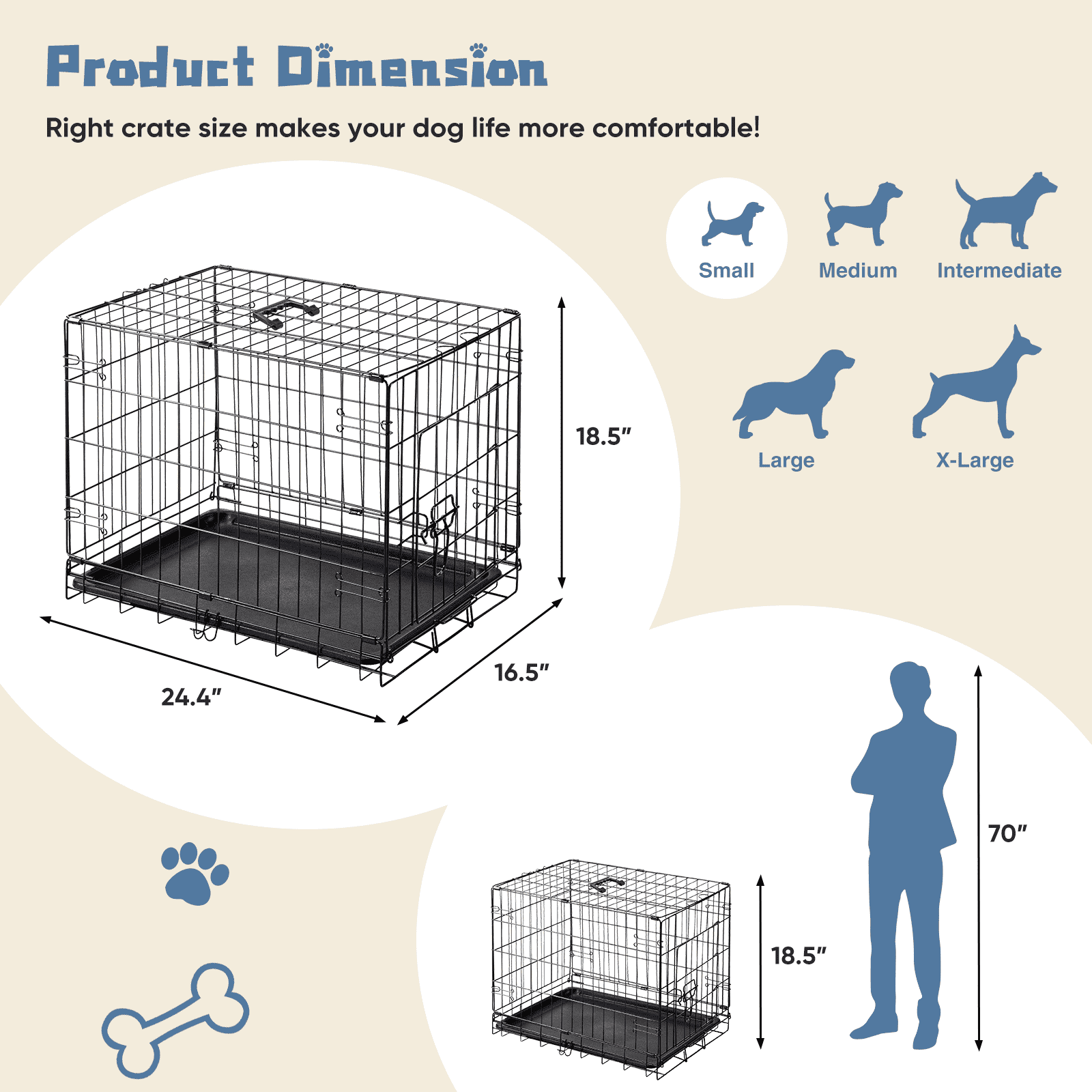 MAYEERTY 30in Dog Cage Single-Door Secure Lock Collapsible Metal