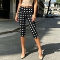 thumbnail image 5 of HomeDM Polka Dot Capri Leggings for Women Side Slit Hem Lounge Pants Black Knee Length Slim Fit Cropped Size 2XL, 5 of 7