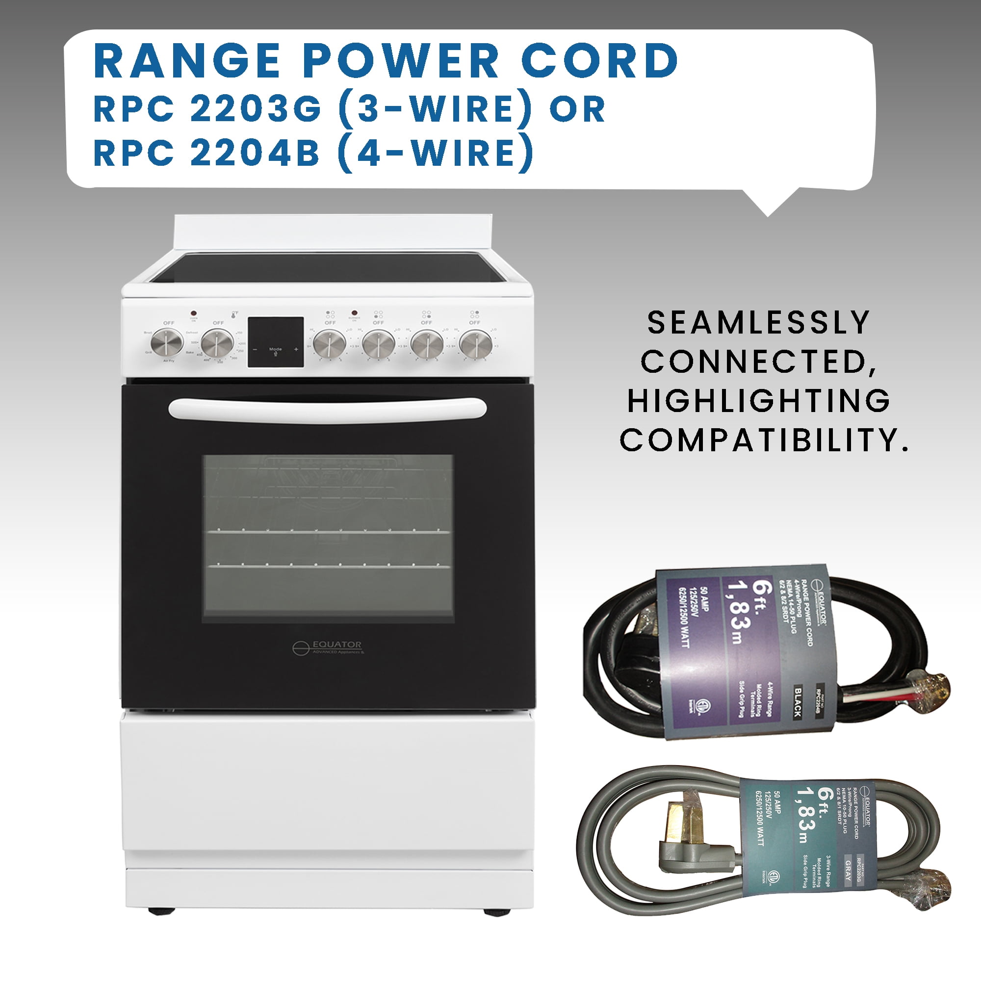 Equator 20" Electric Cooking Range 4 Ceramic Burner CONVECTION OVEN+AIR FRYER White