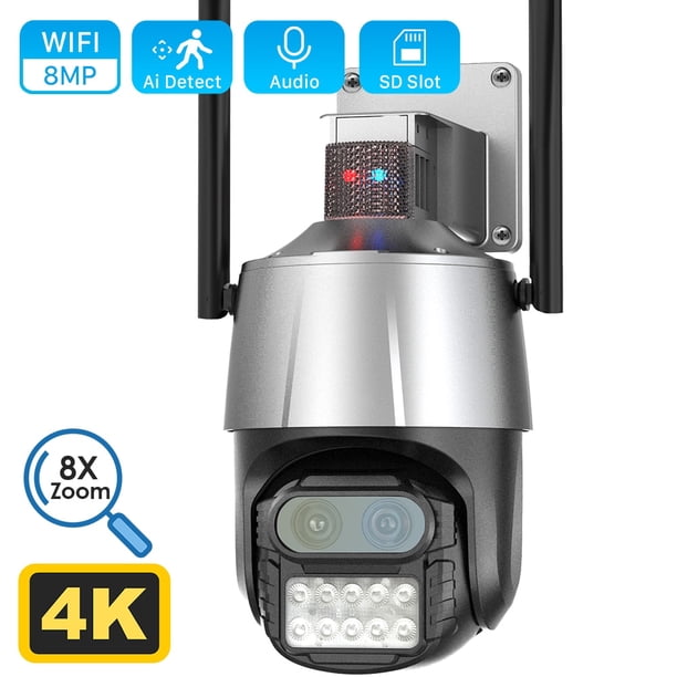 Cámara IP PTZ de 8MP y 4K para exteriores, videocámara de videovigilancia CCTV con lente Dual, Zoom 8X, Audio, WiFi, detección de movimiento, alarma de luz policial