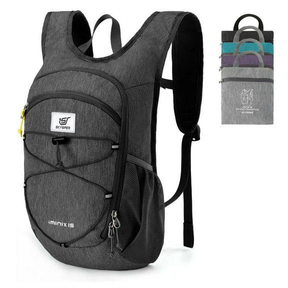 SKYSPER 15L Foldable Hiking Backpack Lightweight Packable Travel Daypack with Chest Strap Small Folding Pack for Walking, Black