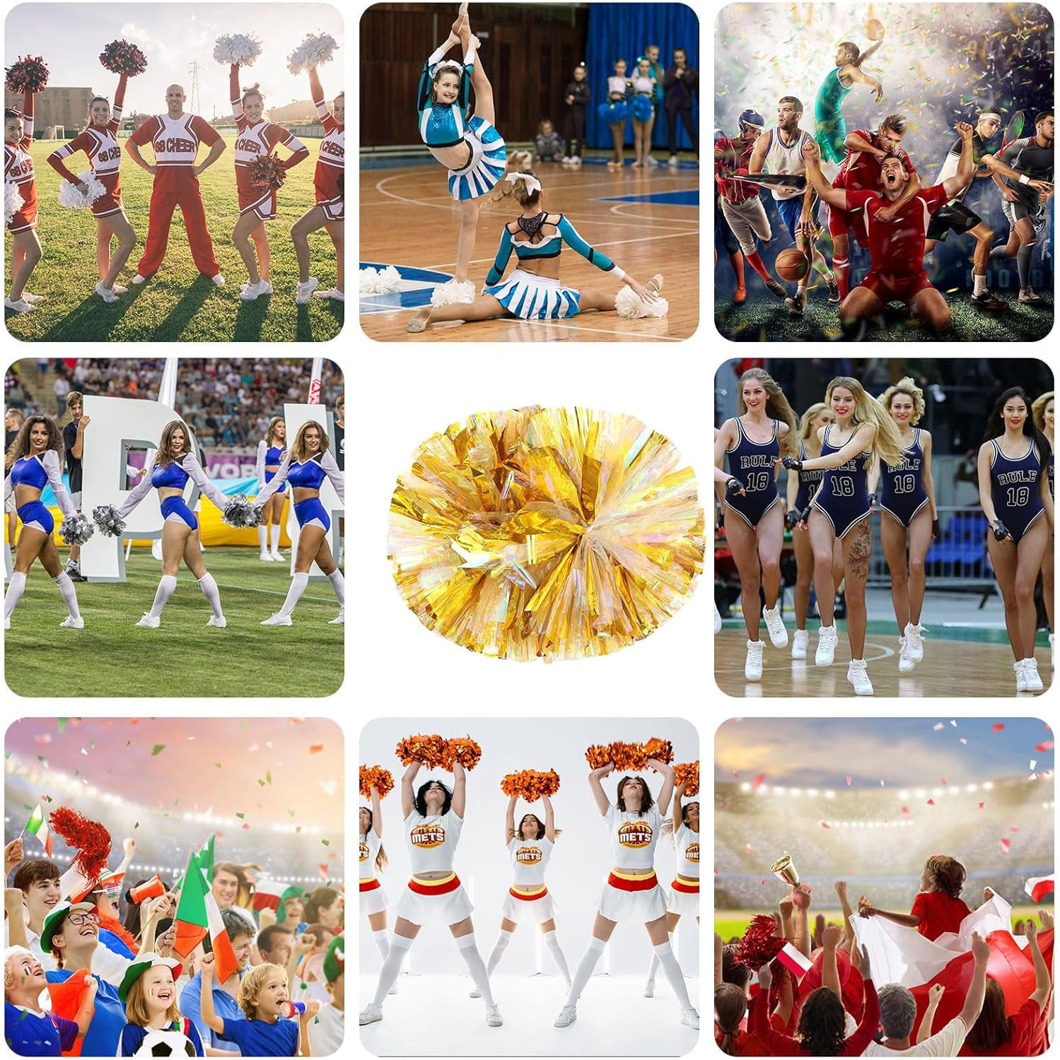8 Pack Cheerleading pom poms,Handheld Cheer pom poms, Sports Cheer Plastic Pom Poms Cheerleading for Sports Team Spirit Cheering (Colorful+Blue)