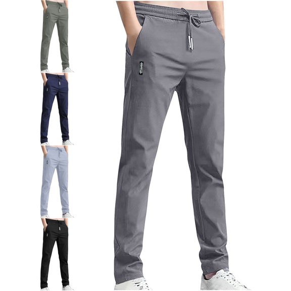 SGFCWSX Men's Drawstring Elastic Waist Straight Pants with Pockets Solid Color Summer Lightweight Lounge Trousers Dark Gray Size 2XL