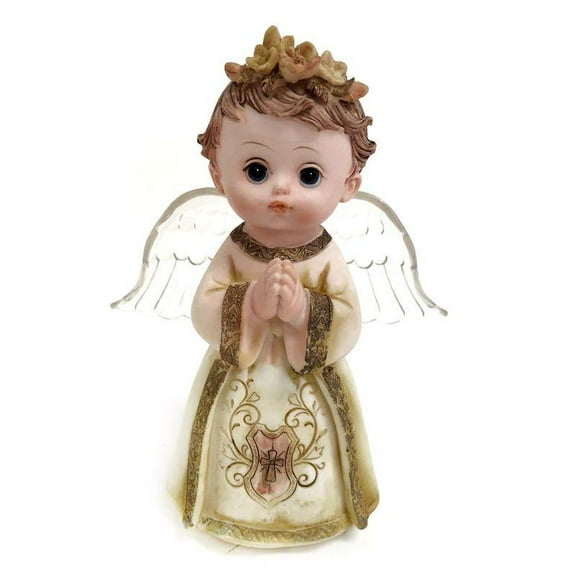 Cherub Boy Praying And Holding A Cross Necklace Figurine