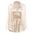 thumbnail image 2 of Women Pajamas Sexy Breathable Elegant Summer Women Solid Color Ruched Silk Nightwear for Home, 2 of 7