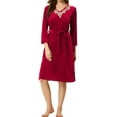 thumbnail image 1 of INSPIRE CHIC Pyjama Femme Col en V avec Ceinture Nouée Manches Longues Chemise de Nuit Douce Robe de Détente Midi S Rouge, 1 of 6