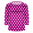 thumbnail image 3 of Women’s Polka Dot Print Satin Blouse Crew Neck Half Sleeve Relaxed Fit Top for Casual Daily Wear Hot Pink L, 3 of 7