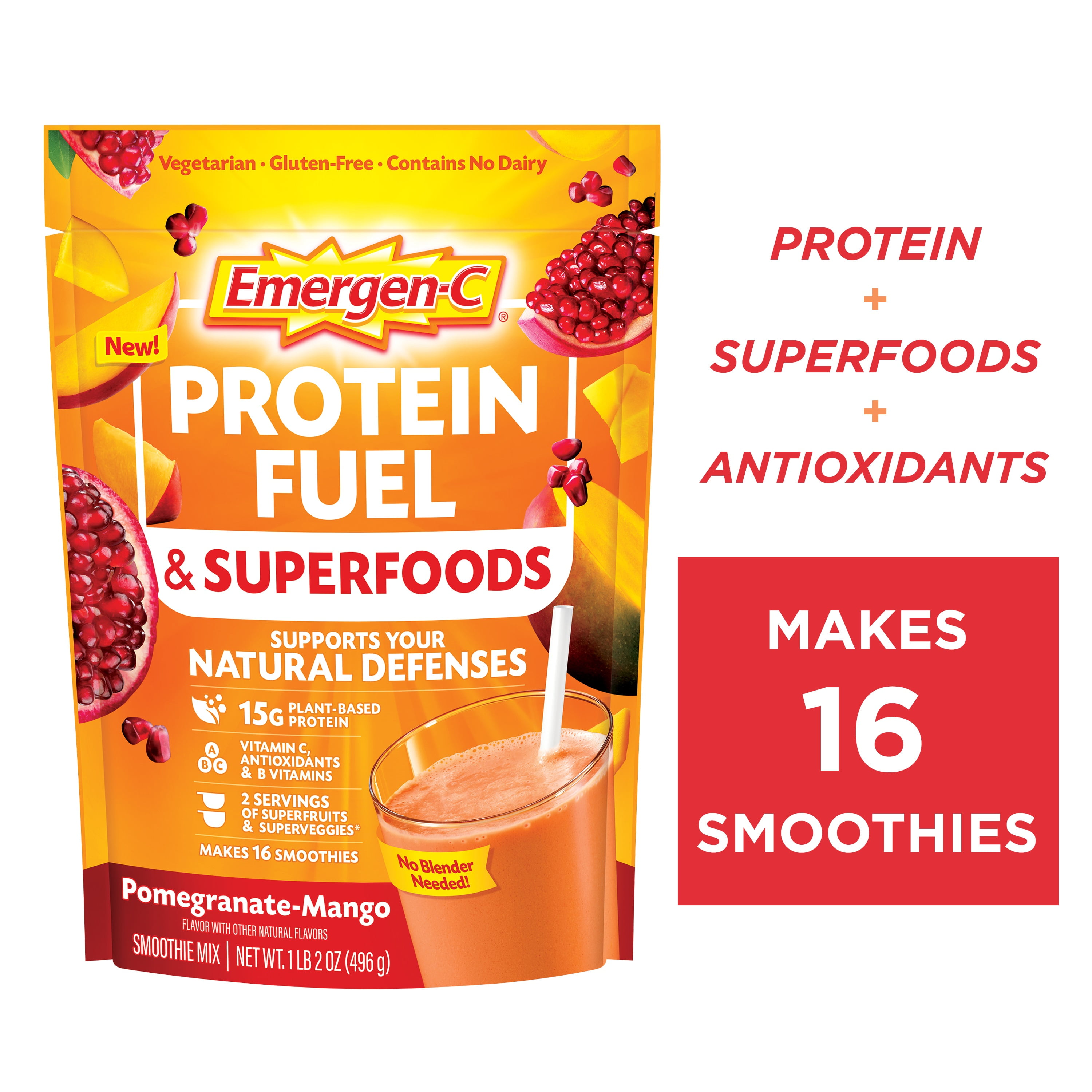 EmergenC Protein Fuel & Superfoods (17.5oz, PomegranateMango Flavor