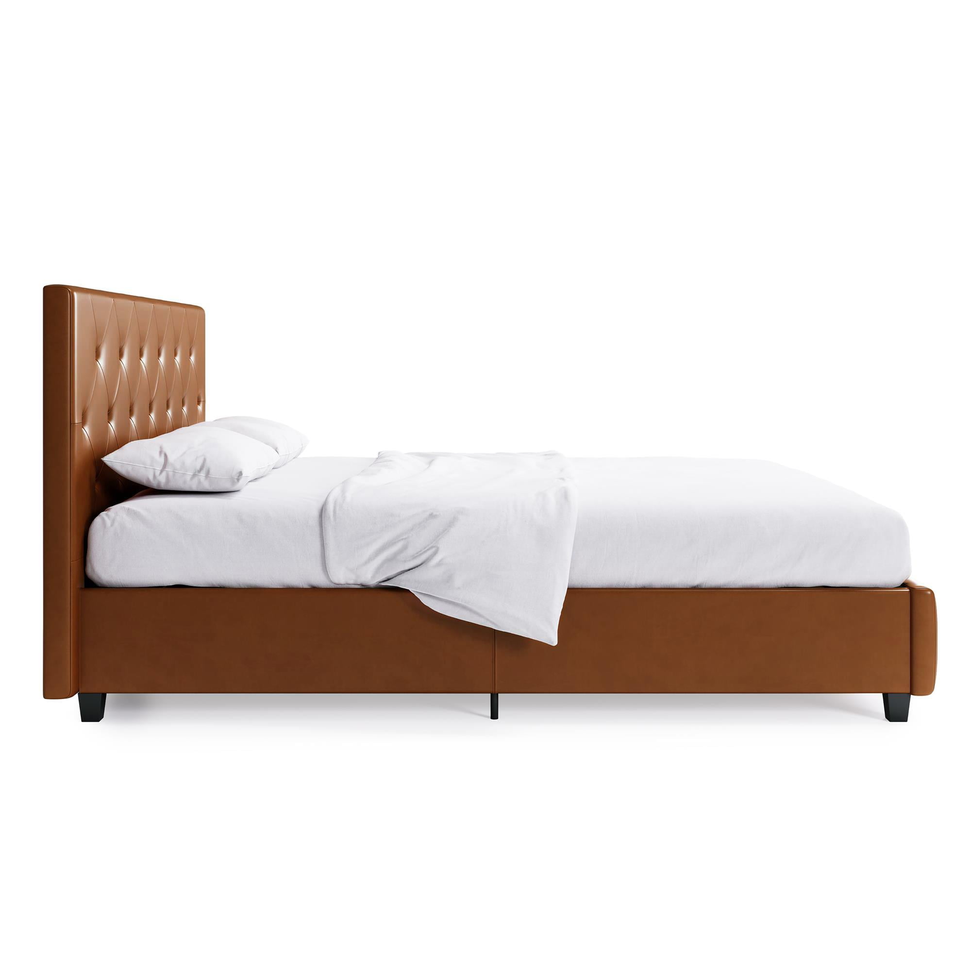 DHP Dakota Upholstered Platform Bed, Queen, Camel Faux Leather